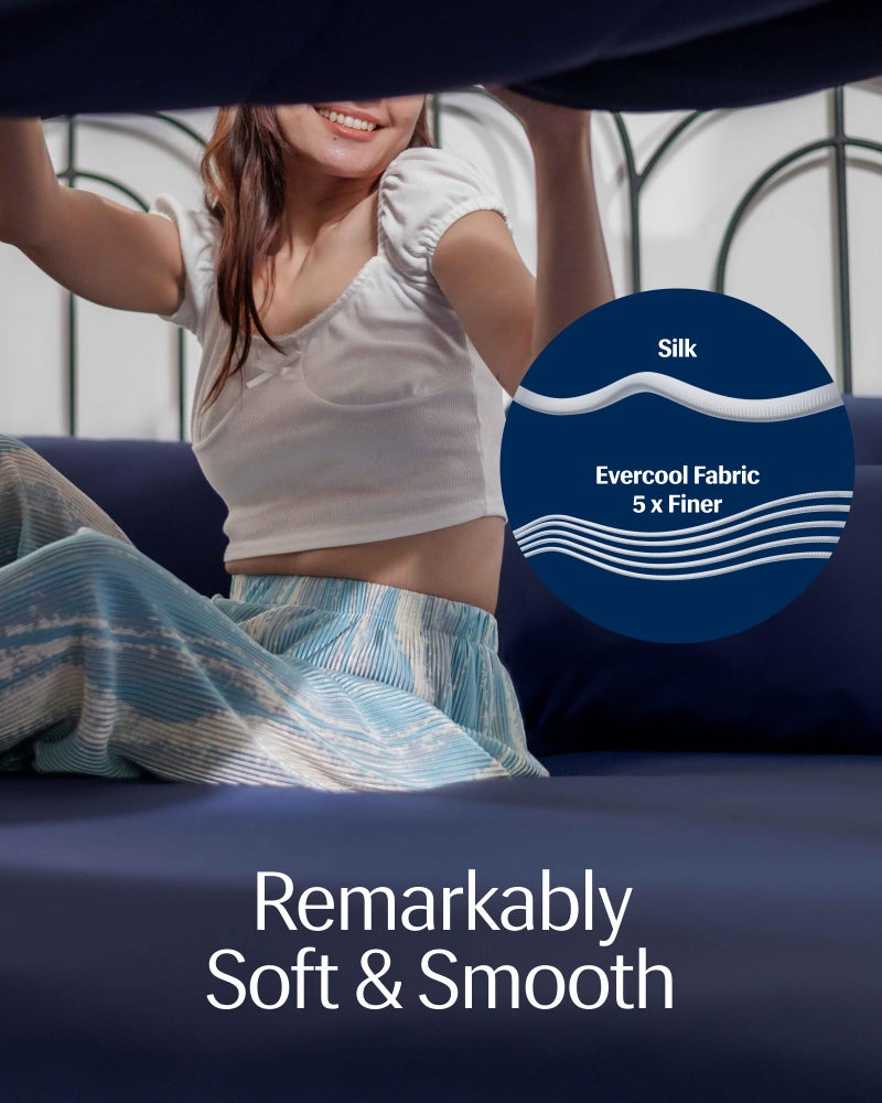 REST Evercool+ Starter Sheet Set, Full Size, Blue, Breathable Bed Sheet for Hot Sleeper and Night Sweats, with Pillowcases, Ionic+ Self-Cleaning Silver Yarn for Sensitive Skin, 3PCS No Flat Sheet - Image 3